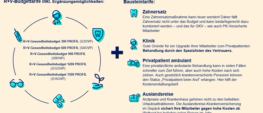 R+V-Budget-Tarife plus Bausteintarife.