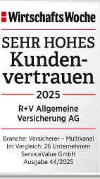 Das Siegel "Sehr hohes Kundenvertrauen" von WirtschaftsWoche ist bis Oktober 2026 gültig.