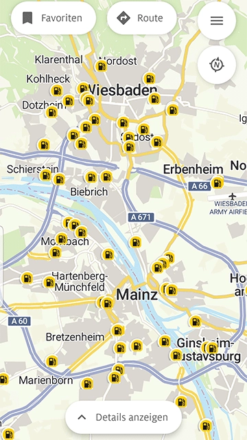 Screenshot aus der "ADAC Spritpreise" App