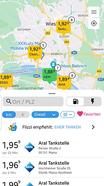 Screenshot aus der "Mehr Tanken" App.