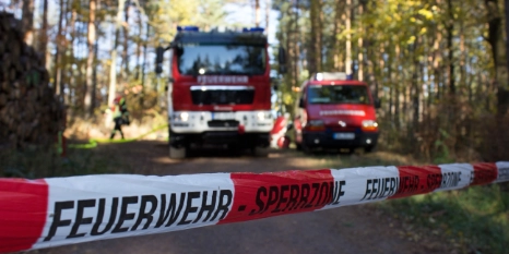 Löschfahrzeuge der Feuerwehr im Wald