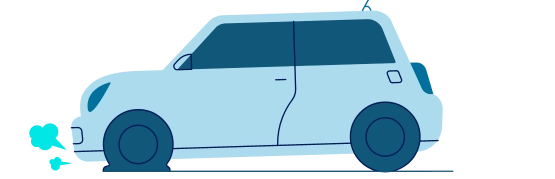 Auto mit Reifenpanne.