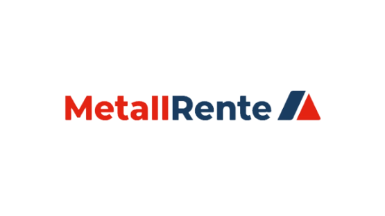 MetallRente Logo mit rotem und blauem Text sowie geometrischem Dreieck-Design auf weißem Hintergrund