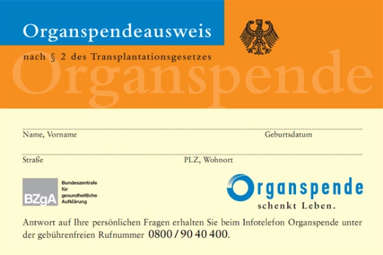Zu sehen ist der Organspendeausweis der Bundeszentrale für gesundheitliche Aufklärung.