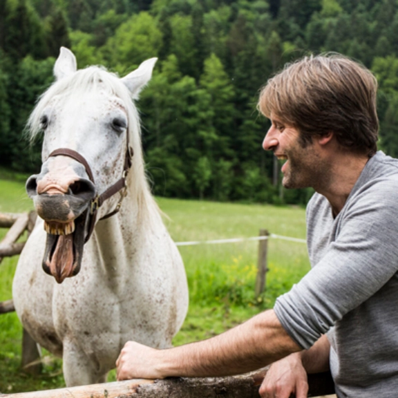 Mann mit Pferd.