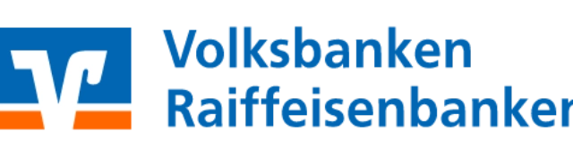 Volksbanken Raiffeisenbanken Logo mit blauem V-Symbol und orangefarbenen Balken