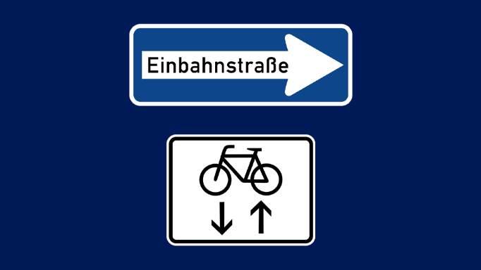 Verkehrsschild: Radverkehr im Gegenverkehr und Einbahnstraße.