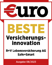 Das Siegel "Beste Versicherungsinnovation" von Euro für unsere Lebensversicherung Safe+Smart, gültig bis 08.2025.