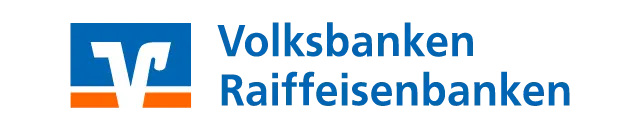 Volksbanken Raiffeisenbanken Logo mit blauem V-Symbol und orangefarbenen Balken