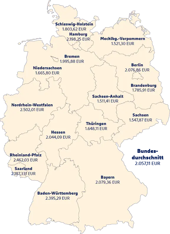 Deutschland-Karte mit Bruttoinlandseinkommen pro Kopf nach Bundesländern 2024