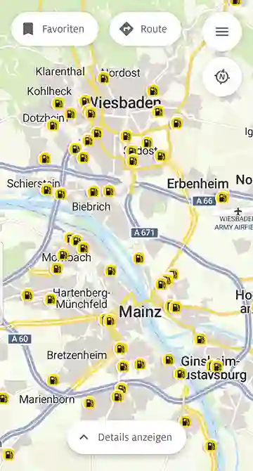 Screenshot aus der "ADAC Spritpreise" App