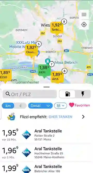 Screenshot aus der "Mehr Tanken" App.