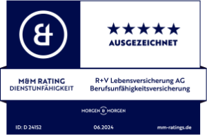 Das Siegel "Dienstunfähigkeit" von Morgen&Morgen mit "Ausgezeichnet" für unsere Berufsunfähigkeitsversicherung, gültig bis 06.2025.