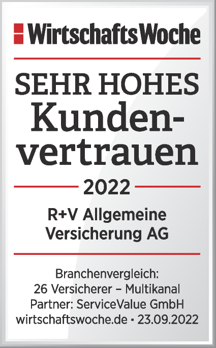 Testsiegel Wirtschaftswoche  2022 Sehr hohes Kundenvertrauen