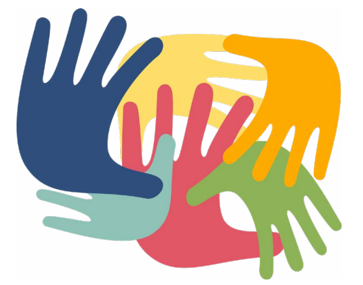 Bunte Hände symbolisieren ethnischen Herkunft