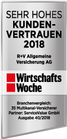 Sehr hohes Kundenvertrauen 2018 Siegel der Wirtschaftswoche für Versicherungsunternehmen