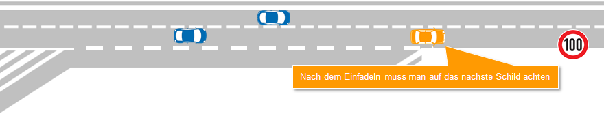 Beim Auffahren auf die Autobahn muss auf das nächste Verkehrszeichen geachtet werden