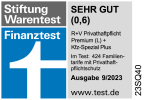 Die R+V Privathaftpflichtversicherung im Tarif Premium (L) + Kfz-Spezial Plus wurde als „Sehr gut“ mit der Note 0,6 von Finanztest ausgezeichnet.