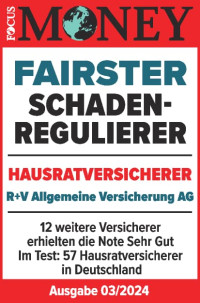 Focus Money hat die R+V-Hausratversicherung als „Fairster Schadenregulierer“ mit „Sehr gut“ bewertet.
