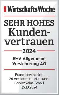 WirtschaftsWoche hat die R+V Versicherung mit einem sehr hohen Kundenvertrauen bewertet.